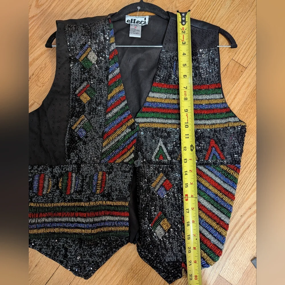 Vintage 90s Mens Effeci Abstract Colorful Beaded Western Vest M 80s Maximalist